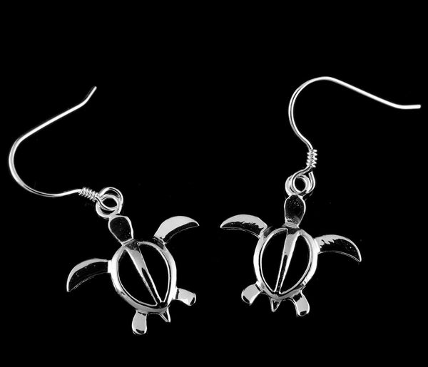 18MM STERLING SILVER 925 SHINY HAWAIIAN HONU TURTLE DANGLING EARRINGS WIRE HOOK (TE-39)