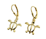 YELLOW GOLD PLATED SILVER 925 HAWAIIAN HONU TURTLE HOOK LEVERBACK EARRINGS 16MM (TE-45)