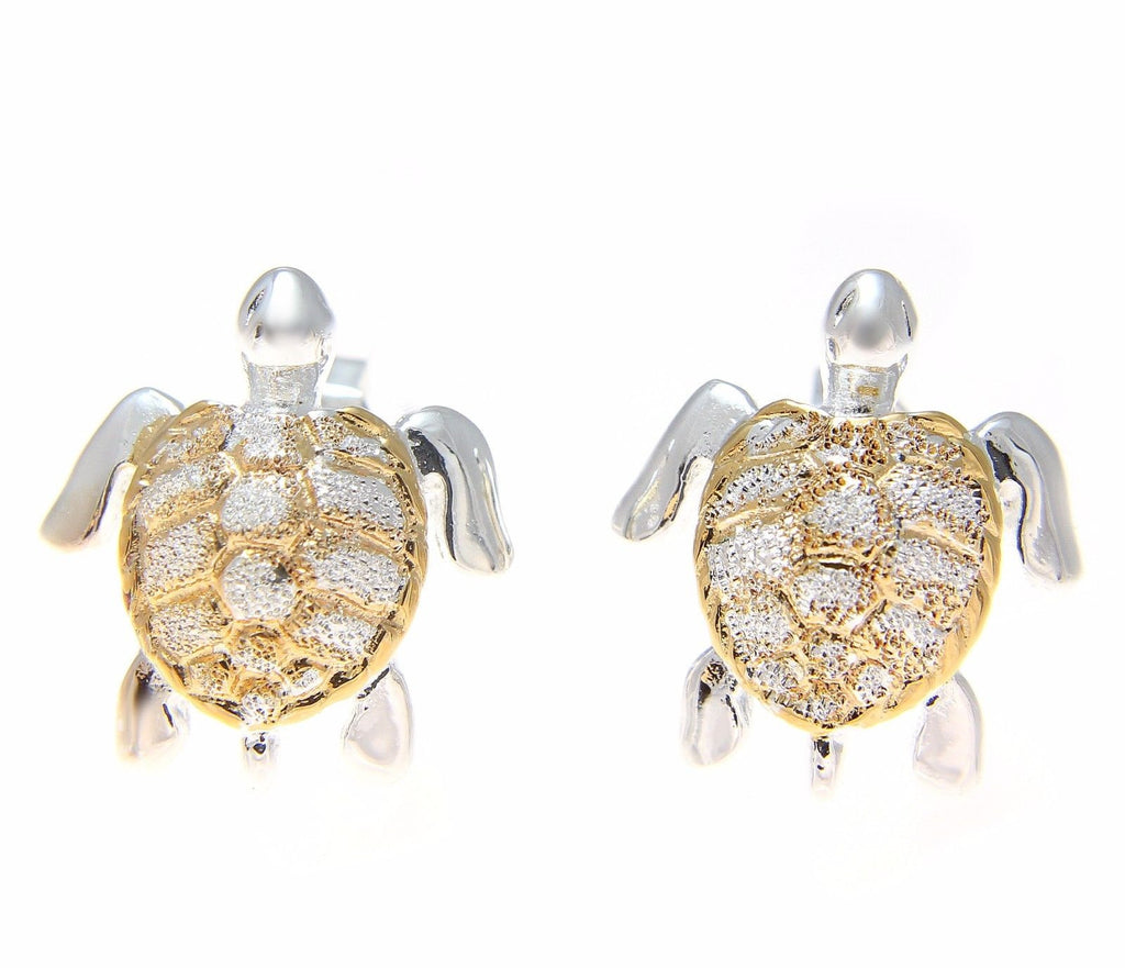 Honu (Sea Turtle) Mother of Pearl Earrings in White Gold - 13mm