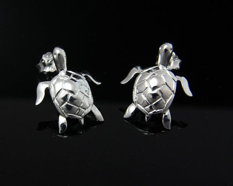 STERLING SILVER 925 HAWAIIAN HIGH POLISH SHINY SEA TURTLE STUD POST EARRINGS (TE-52)