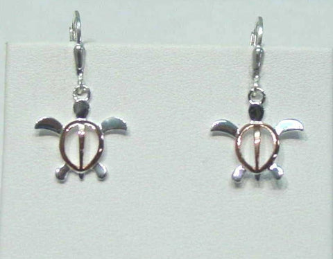 PINK ON SILVER MEDIUM HONU DANGLING LEVERBACK EARRINGS (TE-57)