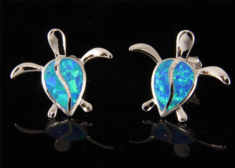 INLAY OPAL STERLING SILVER 925 HAWAIIAN HONU TURTLE STUD HOOK EARRINGS 17MM (TE-67)