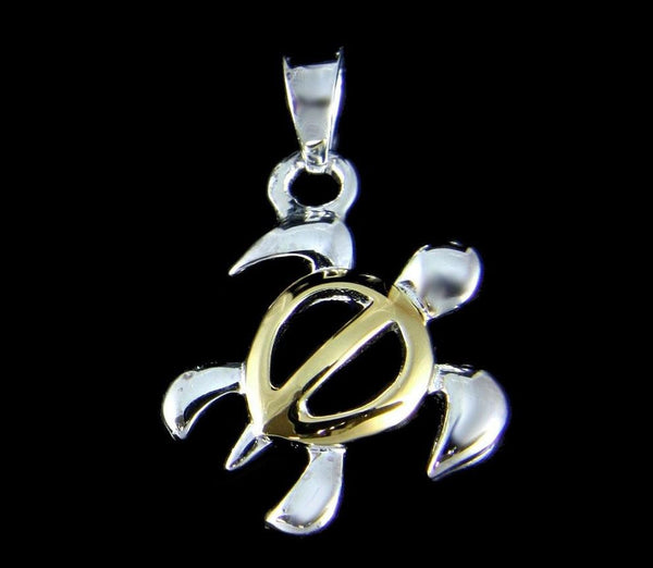 STERLING SILVER 925 YELLOW GOLD PLATED 2 TONE HAWAIIAN HONU TURTLE PENDANT (TP-2)