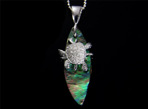 ABALONE PAUA SHELL SURFBOARD SILVER 925 HAWAIIAN MOVING SEA TURTLE PENDANT (TP-103)