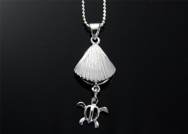 STERLING SILVER 925 HAWAIIAN SEA SHELL DANGLE BABY HONU TURTLE PENDANT (TP-117)