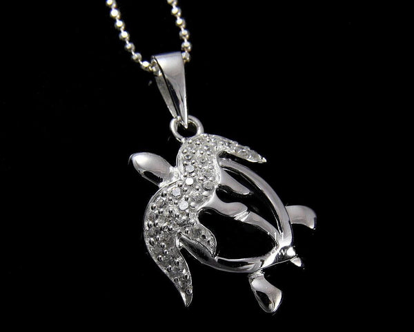 STERLING SILVER 925 HAWAIIAN SPARKLY CZ CUT OUT HONU TURTLE PENDANT (TP-123)