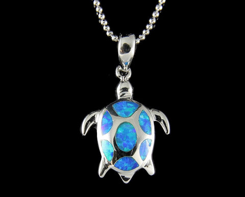 INLAY OPAL HAWAIIAN SEA TURTLE HONU PENDANT STERLING SILVER 925 (TP-145)