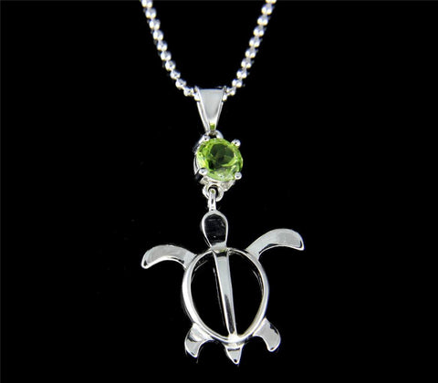 GENUINE PERIDOT 925 STERLING SILVER HAWAIIAN HONU TURTLE PENDANT RHODIUM 17MM (TP-149)