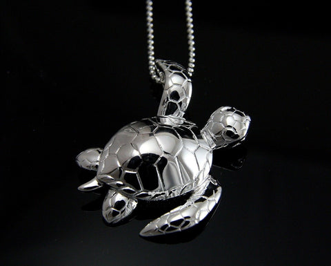 STERLING SILVER 925 HIGH POLISH SHINY 3D HAWAIIAN SEA TURTLE SLIDER PENDANT (TP-156)