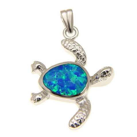 INLAY OPAL HAWAIIAN SWIMMING HONU TURTLE PENDANT STERLING SILVER 925 (TP-159)