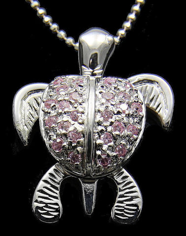 STERLING SILVER 925 HAWAIIAN 3D MOVING SEA TURTLE PENDANT PINK CZ 18.70MM (TP-164)