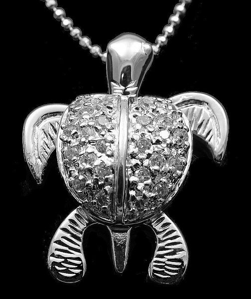 STERLING SILVER 925 HAWAIIAN 3D MOVING SEA TURTLE PENDANT SPARKLY CZ 18.70MM (TP-172)