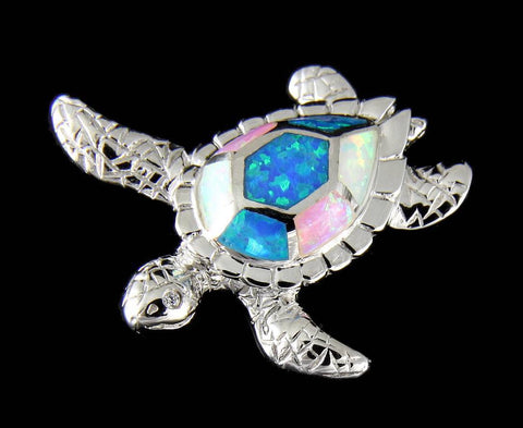 INLAY TRICOLOR OPAL HAWAIIAN SEA TURTLE SLIDE PENDANT 925 STERLING SILVER 23MM (TP-173)