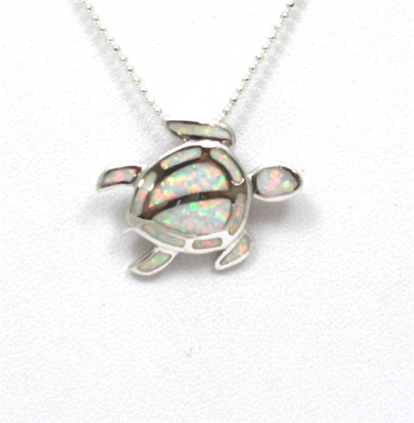 INLAY OPAL SILVER 925 HAWAIIAN HONU TURTLE PENDANT SMALL (TP-181)