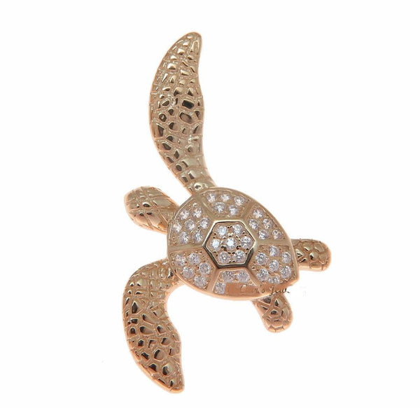 ROSE GOLD PLATED SOLID 925 SILVER HAWAIIAN SWIMMING SEA TURTLE SLIDE PENDANT CZ (TP-189)