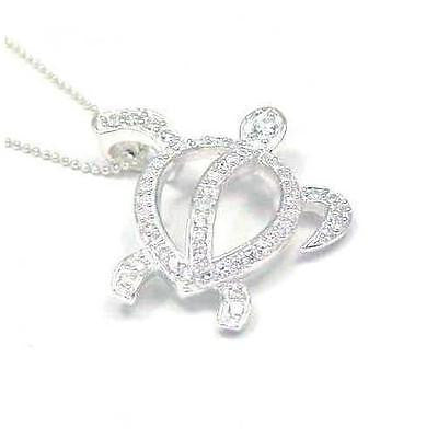 STERLING SILVER 925 HAWAIIAN CZ HONU TURTLE SLIDE PENDANT HEAVY LARGE 30MM (TP-194)