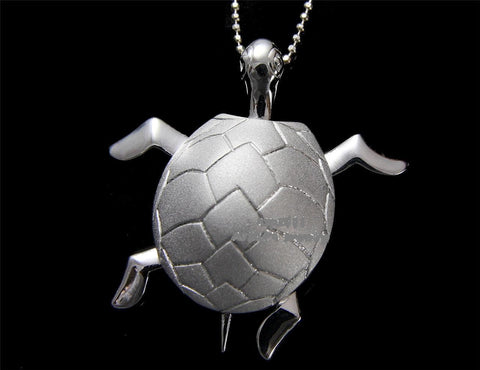 STERLING SILVER 925 HAWAIIAN 3D MOVABLE SEA TURTLE PENDANT LARGE 30MM (TP-203)