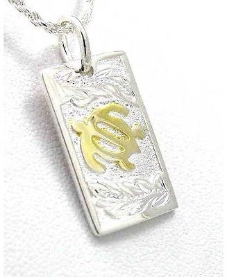 925 SILVER 2 TONE YELLOW GOLD PLATED HAWAIIAN HONU TURTLE MAILE LEAF PENDANT (TP-206)