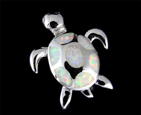 INLAY OPAL HAWAIIAN SEA TURTLE SLIDE PENDANT SOLID 925 STERLING SILVER 21.50MM (TP-208)