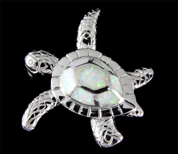 INLAY OPAL HAWAIIAN SEA TURTLE SLIDE PENDANT SOLID 925 STERLING SILVER 27MM (TP-231)