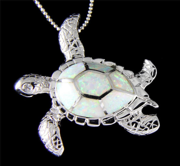INLAY OPAL HAWAIIAN SEA TURTLE PENDANT SOLID 925 STERLING SILVER LARGE 35MM (TP-261)