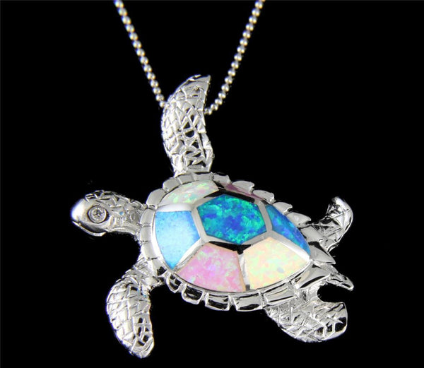 INLAY TRICOLOR OPAL HAWAIIAN SEA TURTLE PENDANT 925 STERLING SILVER LARGE 35MM (TP-262)