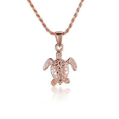 ROSE GOLD PLATED STERLING SILVER 925 HAWAIIAN 3D BABY SEA TURTLE PENDANT (TP-30)