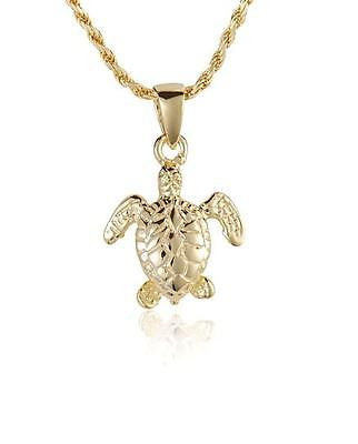 YELLOW GOLD PLATED STERLING SILVER 925 HAWAIIAN 3D BABY SEA TURTLE PENDANT (TP-31)