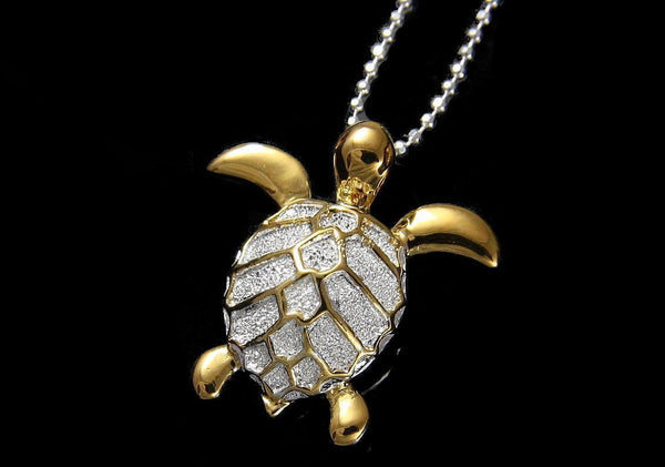 YELLOW GOLD PLATED STERLING SILVER 925 HAWAIIAN SEA TURTLE SLIDE PENDANT 19.5MM (TP-90)