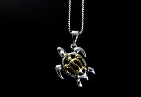 SILVER 925 HAWAIIAN SWIMMING HONU TURTLE YELLOW GOLD PLATED HONU TURTLE PENDANT (TP-99)