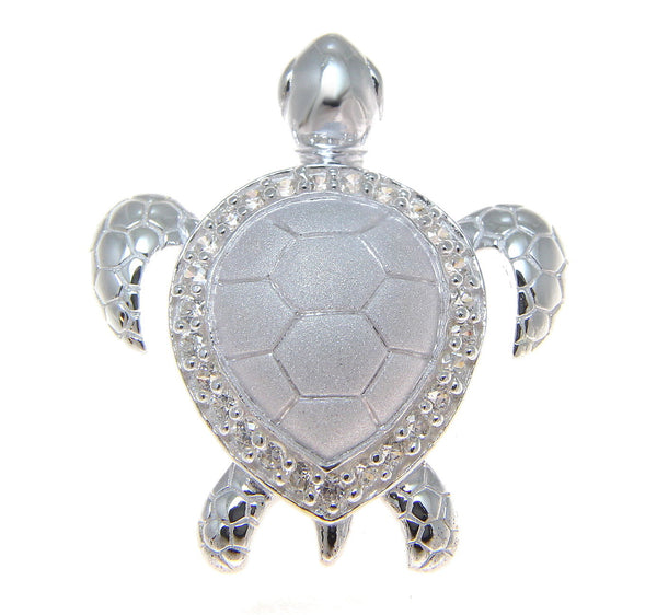 925 STERLING SILVER 3D HAWAIIAN HONU SEA TURTLE SLIDER PENDANT CZ (TP-165)