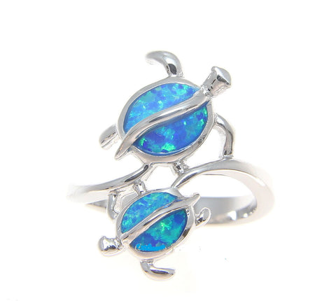 INLAY OPAL STERLING SILVER 925 HAWAIIAN MOTHER BABY HONU TURTLE RING (TR-21)