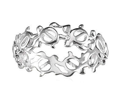 STERLING SILVER 925 HAWAIIAN CUT OUT HONU TURTLE LEI BAND RING SIZE 3-10 (TR-4)