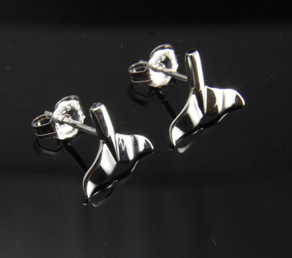 SILVER HIGH POLISH SHINY WHALE TAIL STUD EARRINGS 11MM – The Turtle Factory  and More