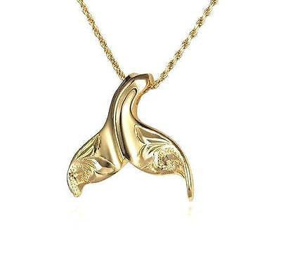 18MM YELLOW GOLD PLATED SILVER 925 HAWAIIAN SCROLL WHALE TAIL SLIDER PENDANT (WJ-15)