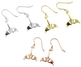 YELLOW ROSE GOLD PLATED RHODIUM SILVER 925 HAWAIIAN WHALE TAIL HOOK EARRINGS (WJ-16)