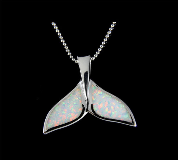 INLAY OPAL HAWAIIAN WHALE TAIL SLIDE PENDANT STERLING SILVER 925 SMALL LARGE (WJ-22)