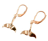 YELLOW ROSE GOLD PLATED RHODIUM SILVER 925 HAWAIIAN WHALE TAIL LEVERBACK EARRING (WJ-27)