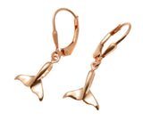 YELLOW ROSE GOLD PLATED RHODIUM SILVER 925 HAWAIIAN WHALE TAIL LEVERBACK EARRING (WJ-9)